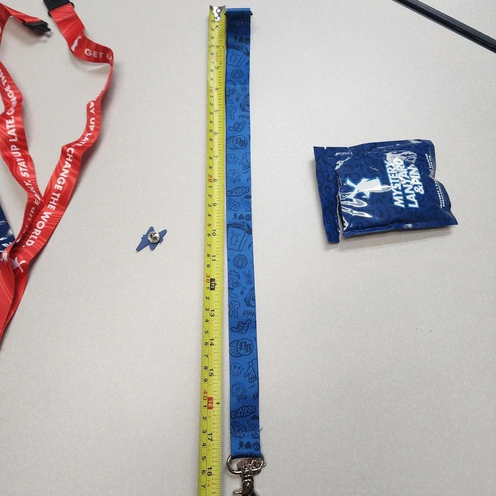 Set Of 2 Dutch Bros Pin and Lanyards 6/25/26 Red/Blue Lightning Bolt Always Stok